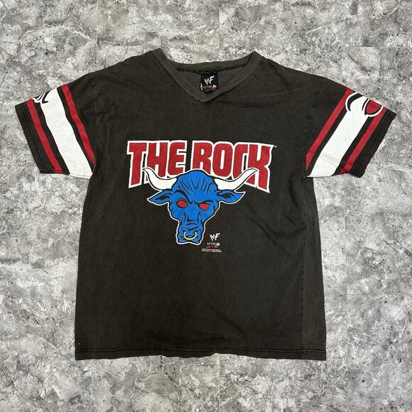 VINTAGE WWF THE ROCK Smackdown #1 T-Shirt Size L WWE WWF Attitude 90s Y2K Jersey - Picture 1 of 8